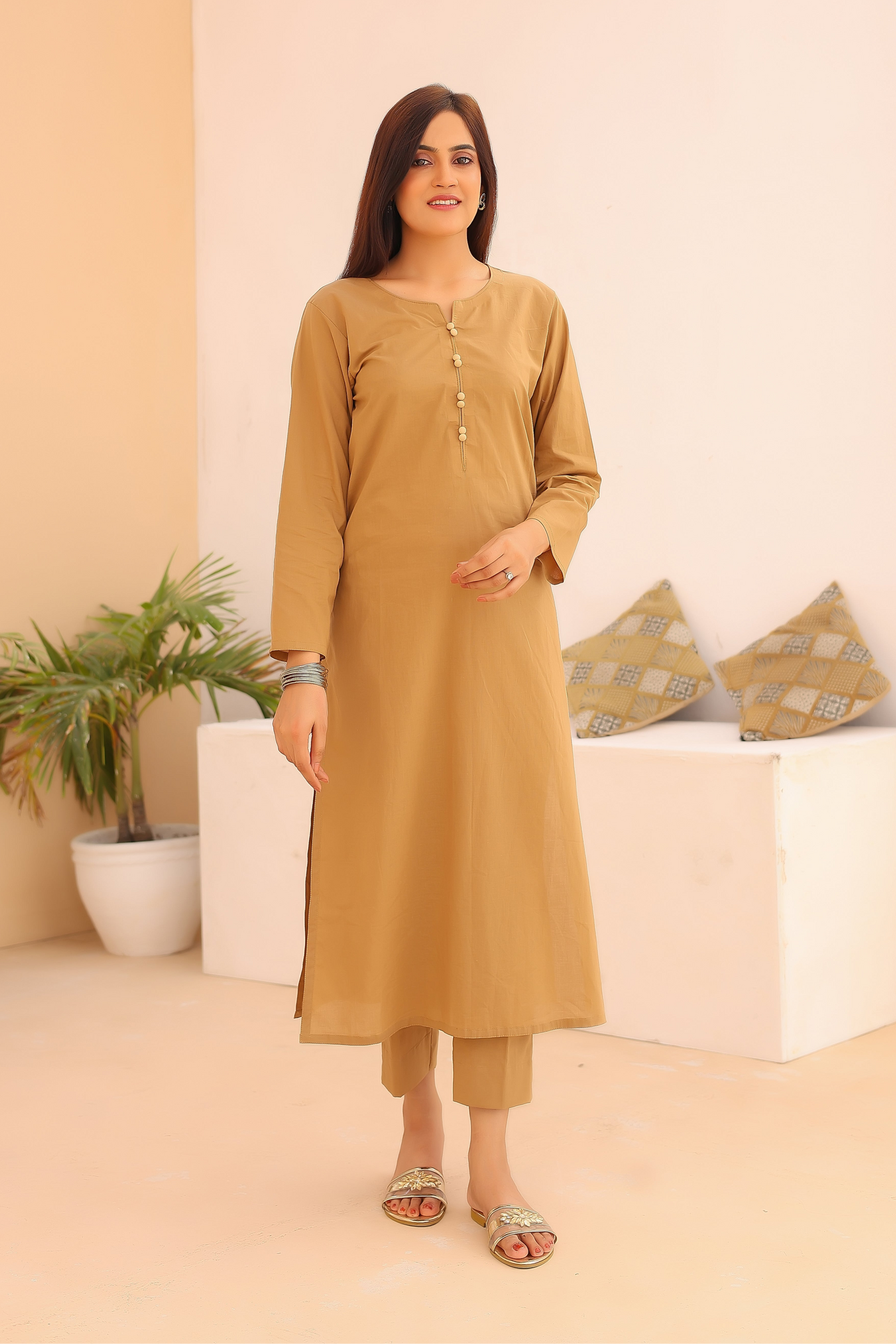 2-Piece Solid Cambric Stitched