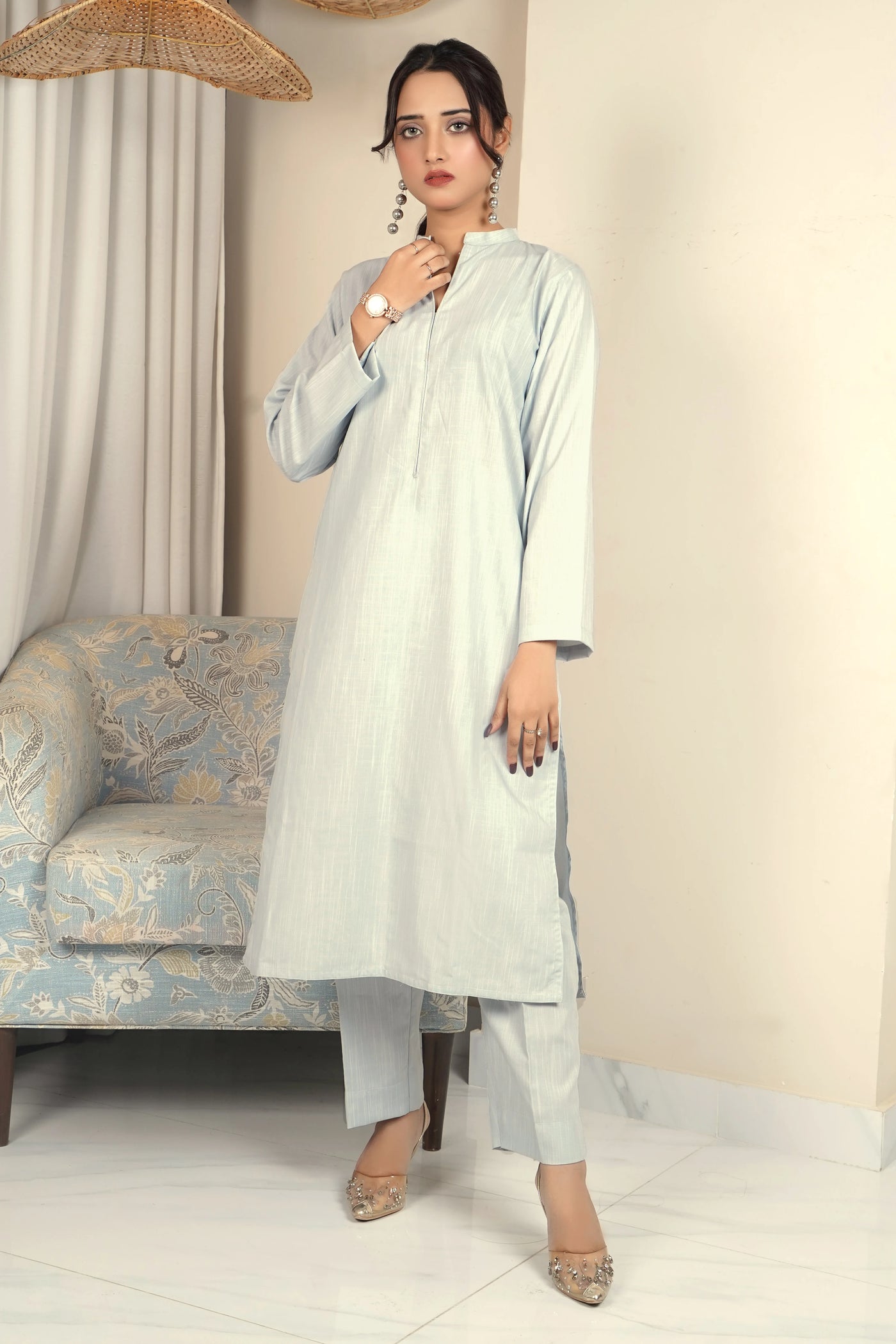 2-Piece Solid Light Blue Stitched