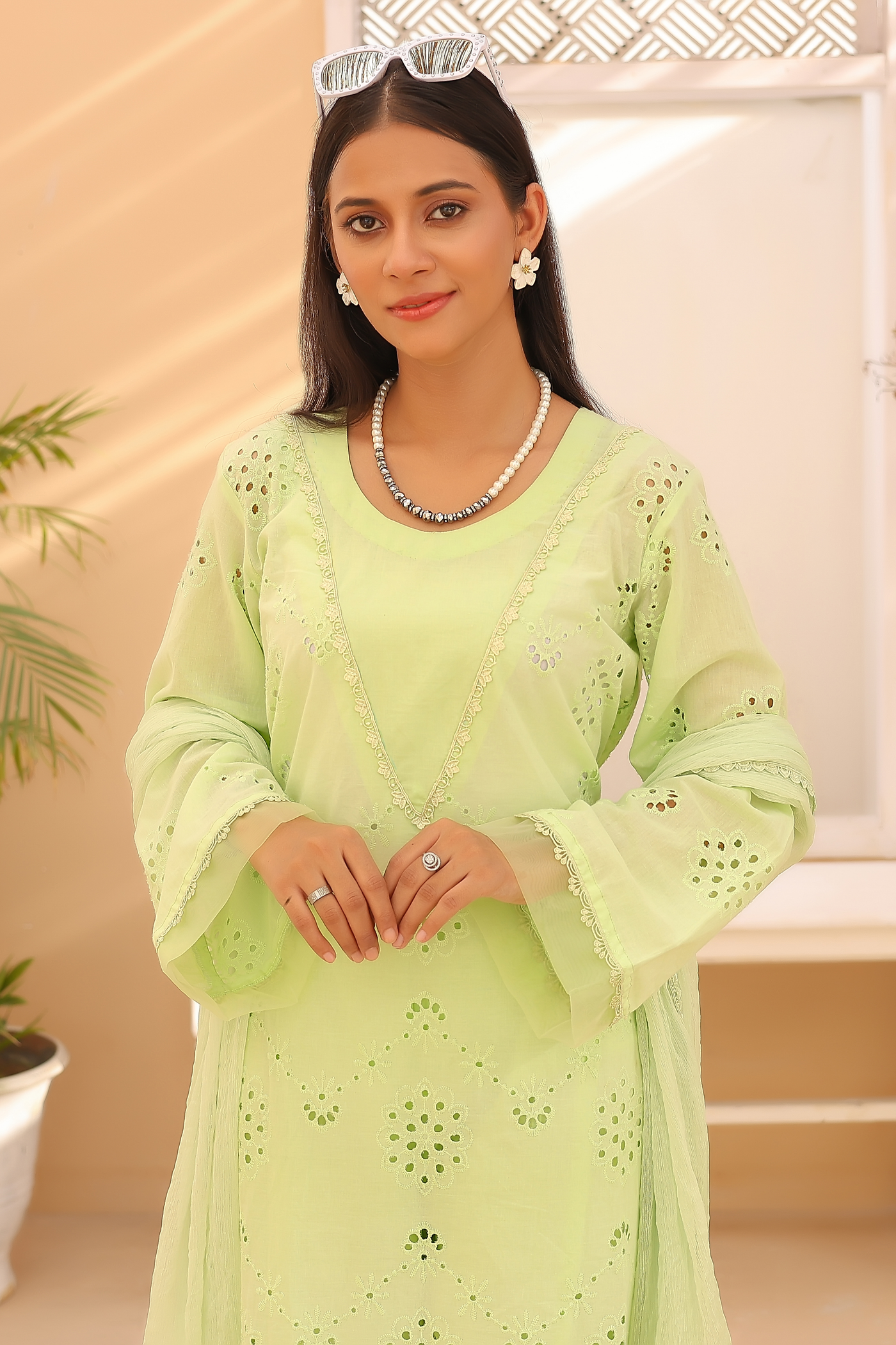 3-Piece Embroidered Chikankari Stitched