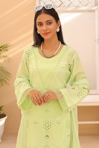 3-Piece Embroidered Chikankari Stitched