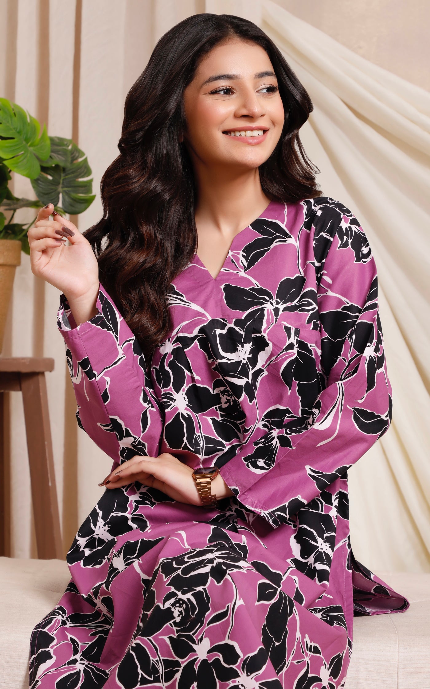 2-Piece Printed Cambric Stitched