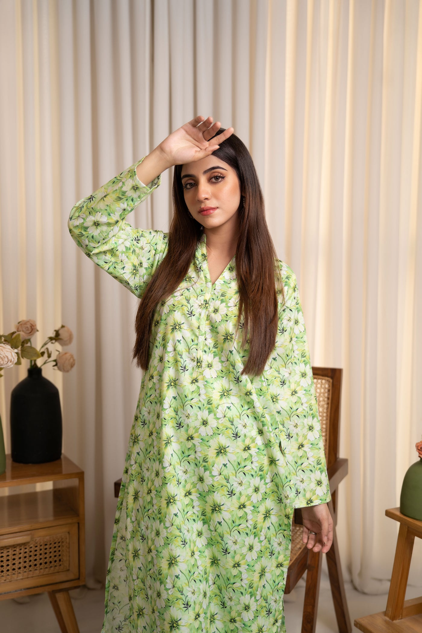 2-Piece Floral Printed Stitched