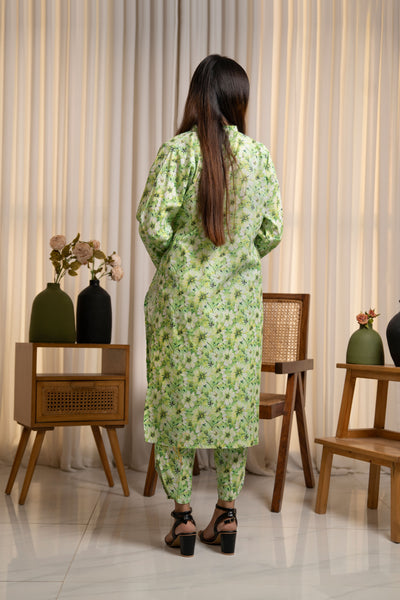 2-Piece Floral Printed Stitched