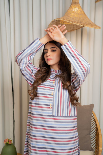2-Piece Striped Printed Stitched