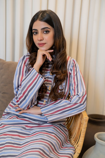 2-Piece Striped Printed Stitched