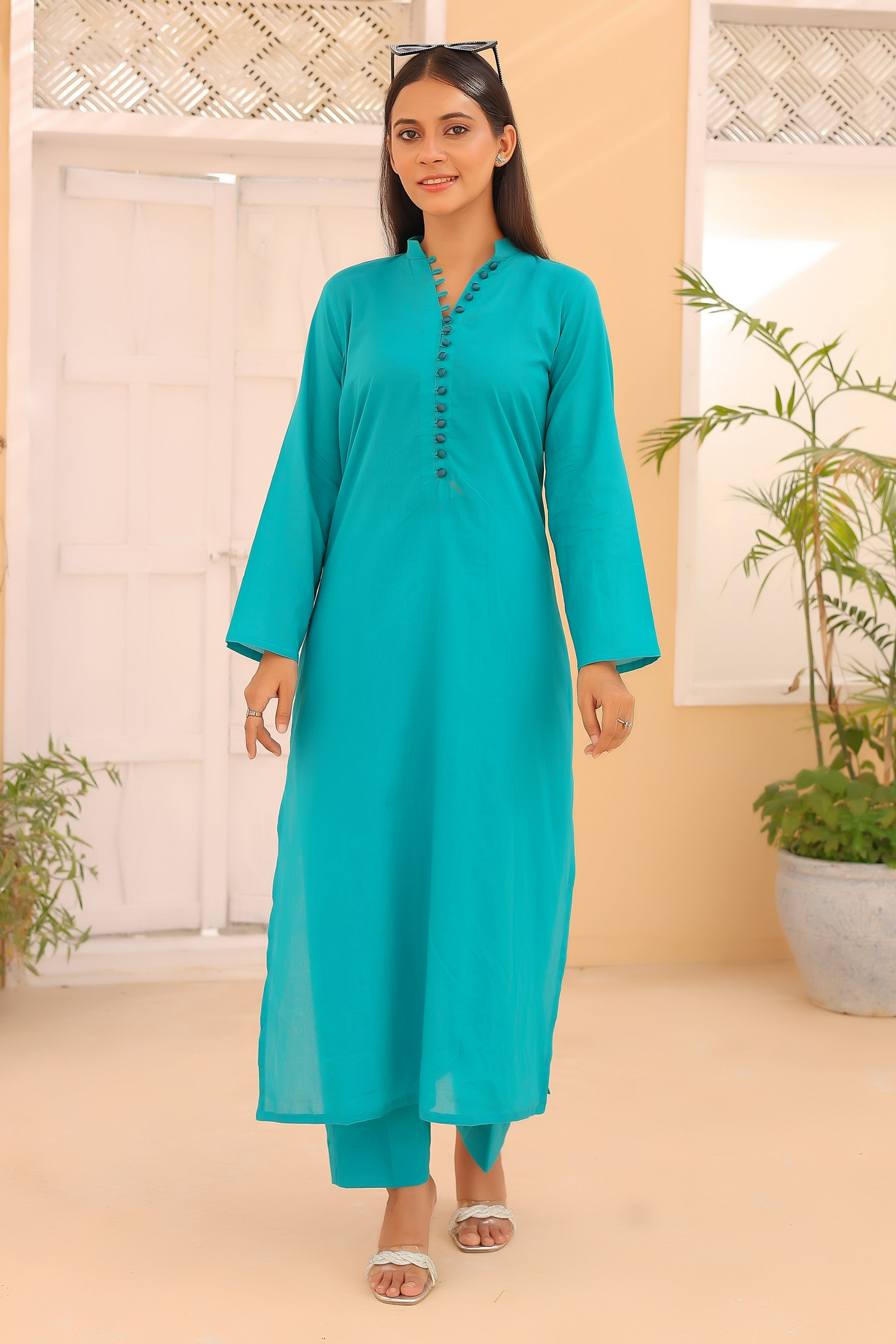 2-Piece Solid Lawn Stitched