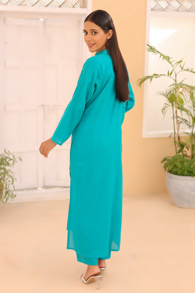 2-Piece Solid Lawn Stitched