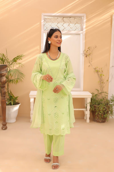 3-Piece Embroidered Chikankari Stitched