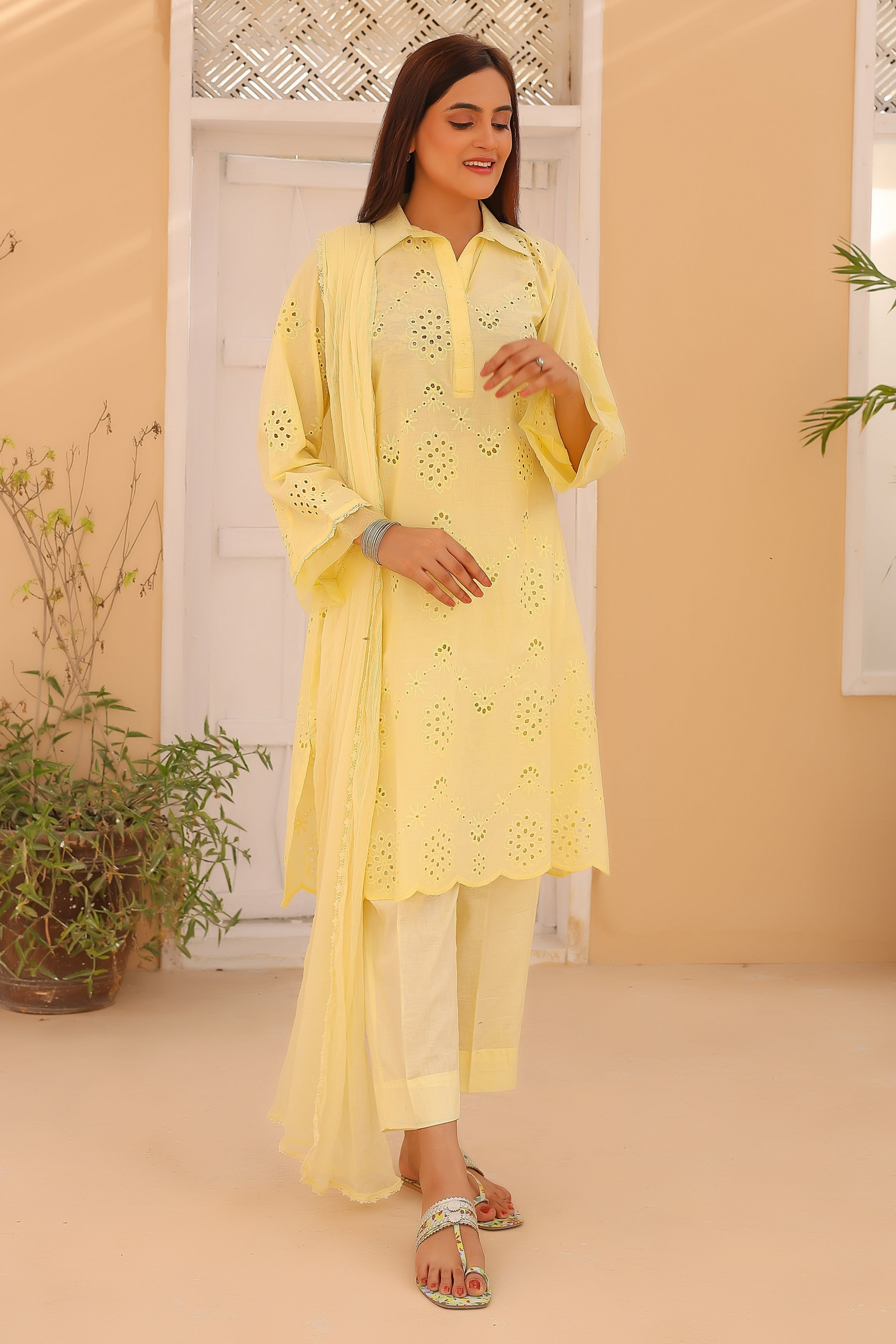 3-Piece Embroidered Chikankari Stitched