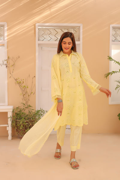 3-Piece Embroidered Chikankari Stitched