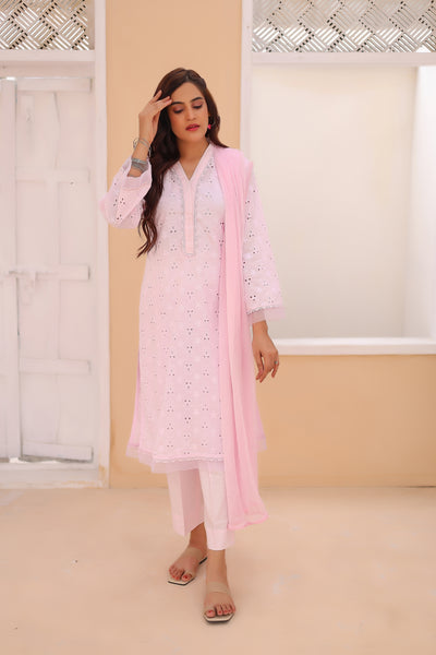 3-Piece Embroidered Chikankari Stitched