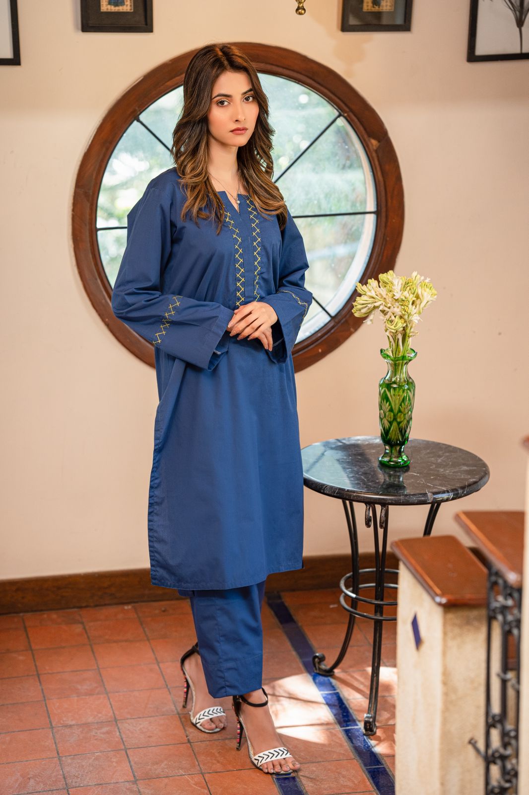 2-Piece Embroidered Cambric Stitched