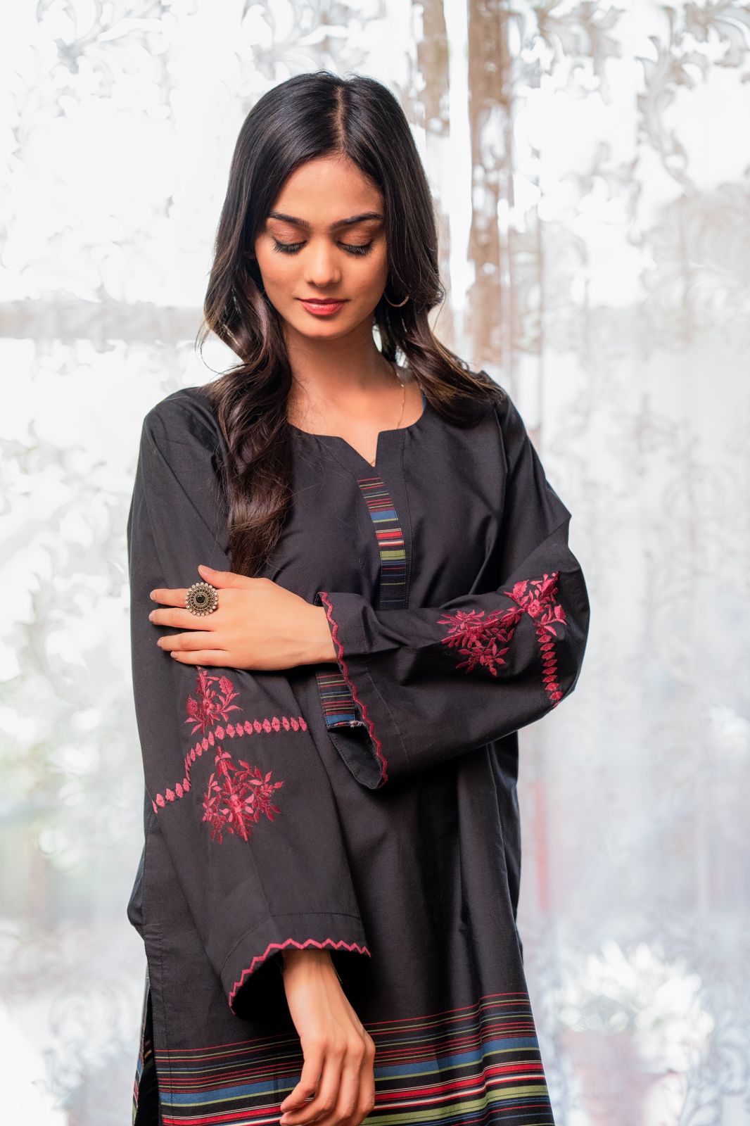 1-Piece Embroidered Cambric Stitched
