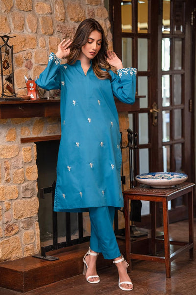 2-Piece Embroidered Cotton Suit