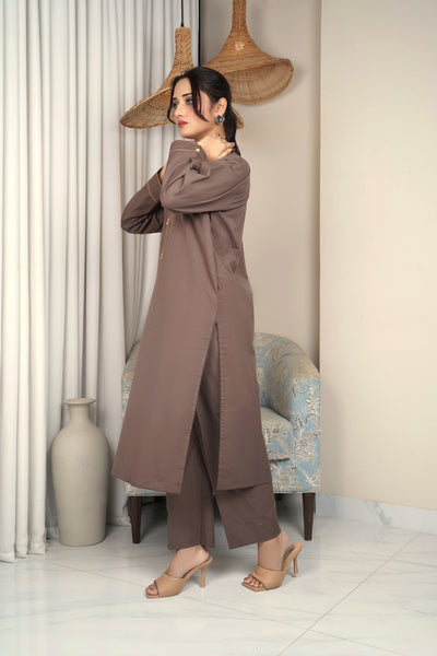 2-Piece Solid Brown Stitched