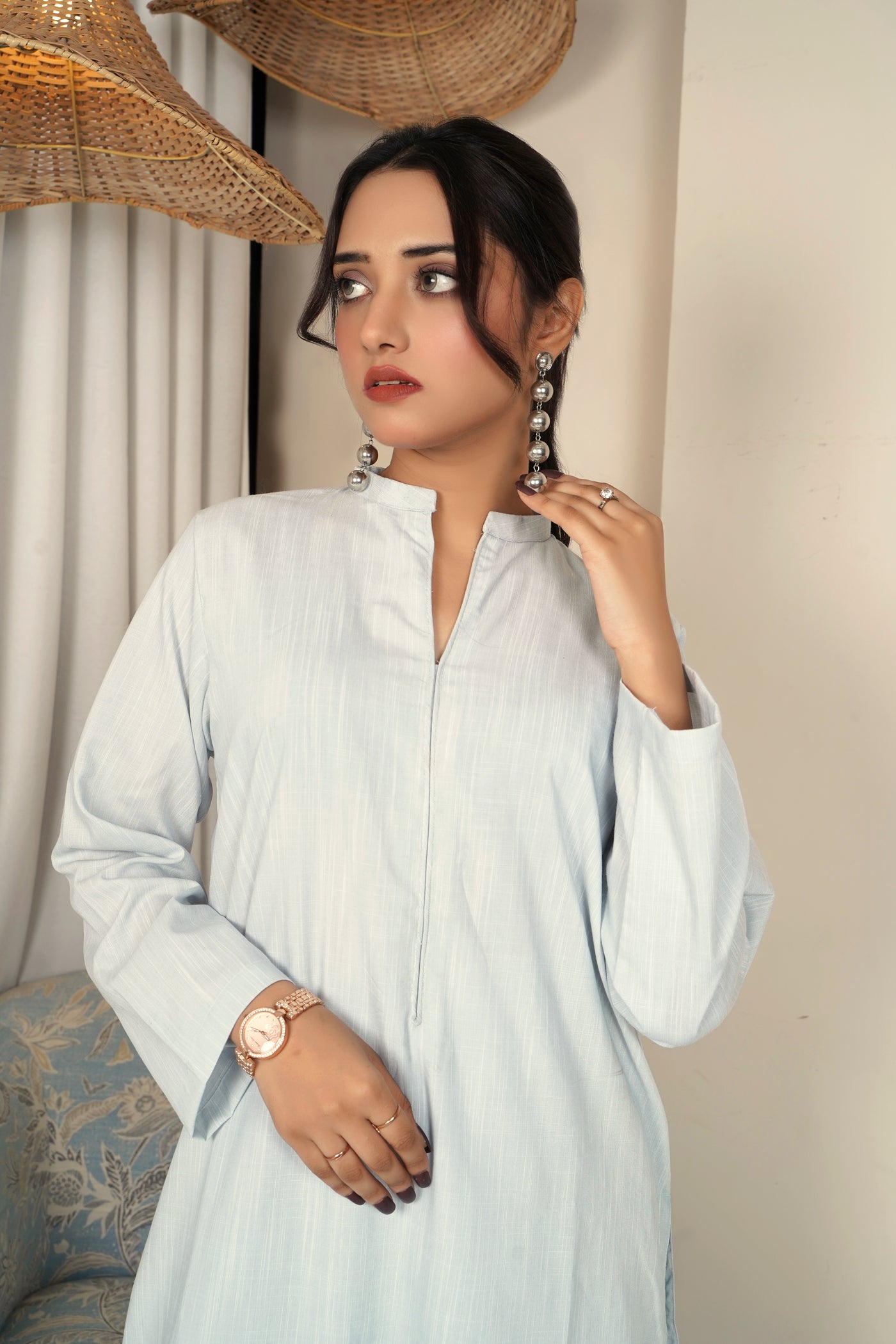2-Piece Solid Light Blue Stitched