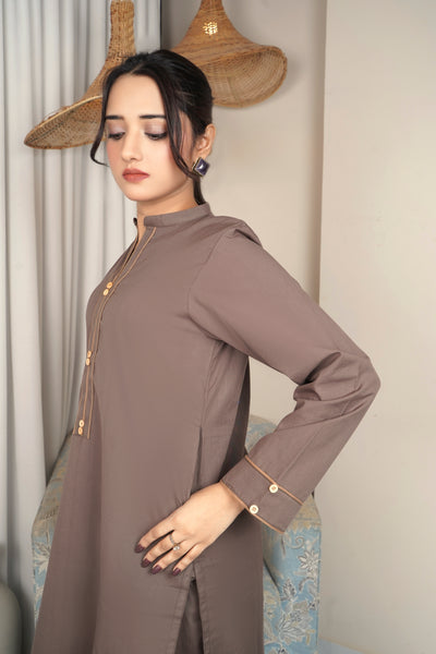 2-Piece Solid Brown Stitched