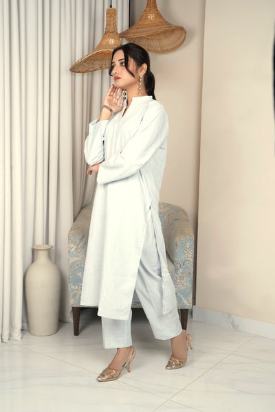 2-Piece Solid Light Blue Stitched