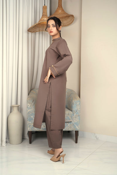 2-Piece Solid Brown Stitched