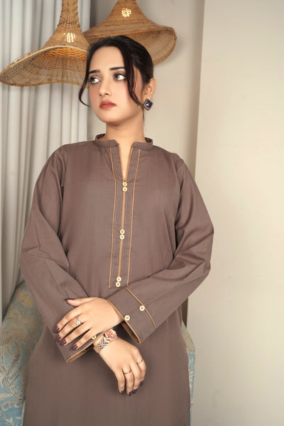 2-Piece Solid Brown Stitched