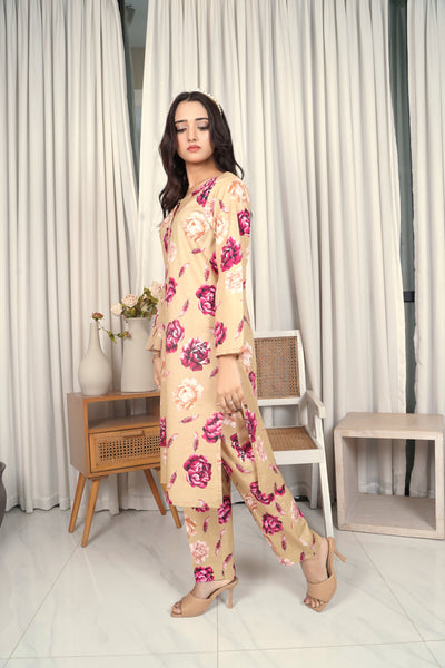 2-Piece Floral Printed Stitched