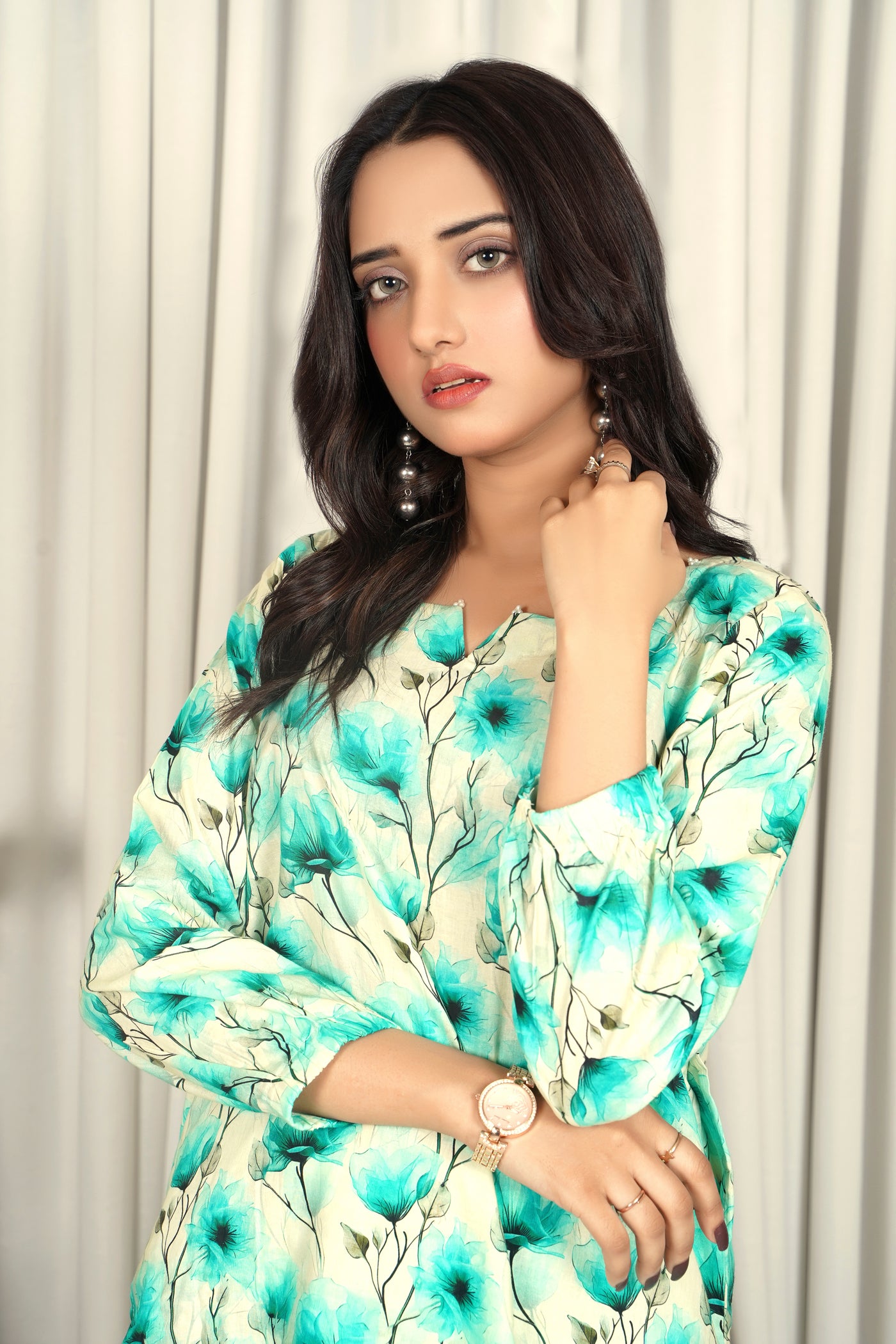 2-Piece Floral Printed Stitched