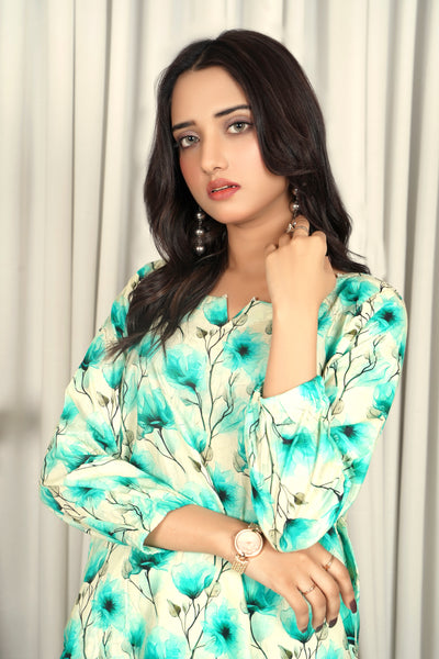 2-Piece Floral Printed Stitched