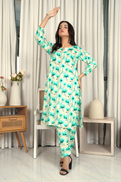 2-Piece Floral Printed Stitched