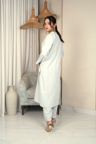 2-Piece Solid Light Blue Stitched