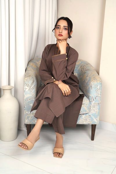 2-Piece Solid Brown Stitched