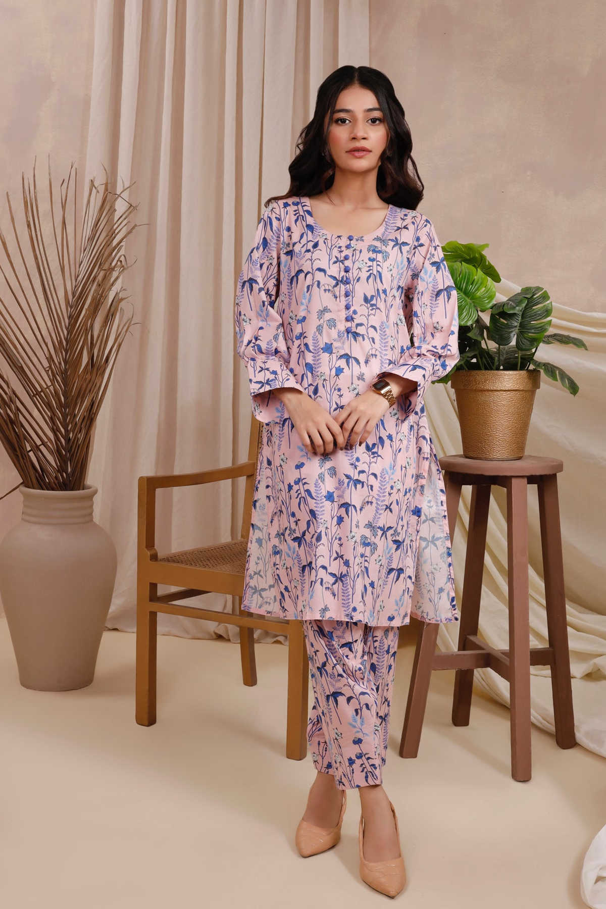 2-Piece Printed Cotton Stitched